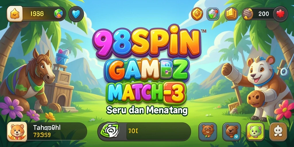 Tampilan gameplay 98SPIN dengan level Match-3 yang menantang.