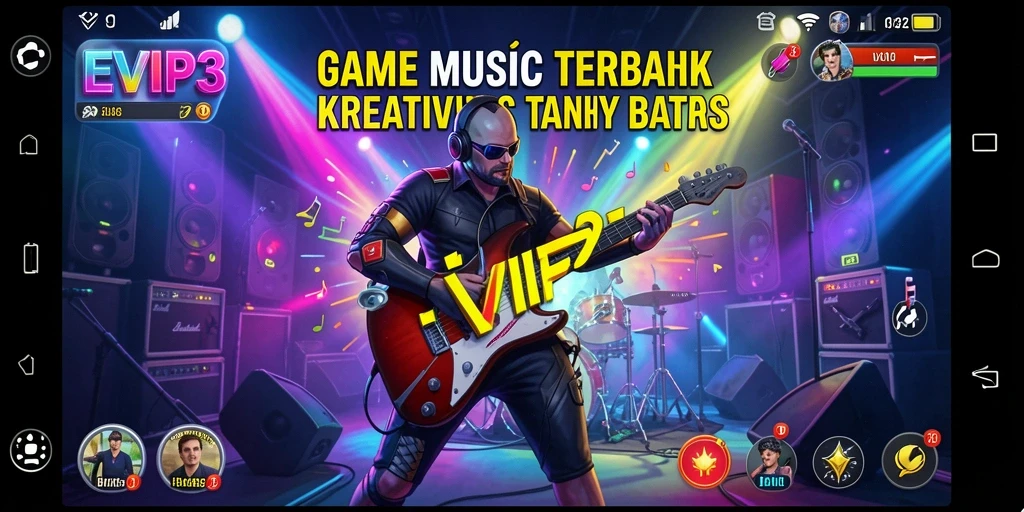Tampilan gameplay EVIP3 dengan alat musik virtual dan kolaborasi.