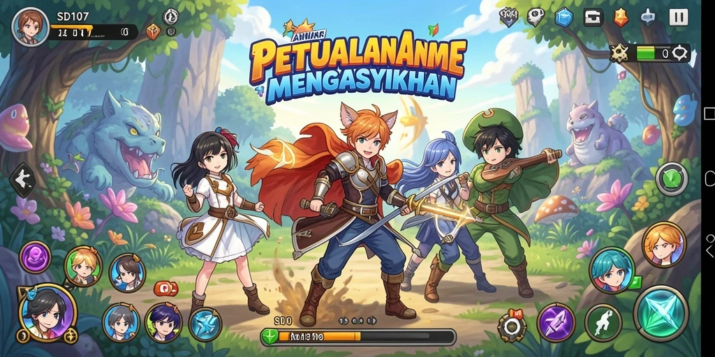Tampilan gameplay menawan dari SD107 dengan aksi karakter anime.