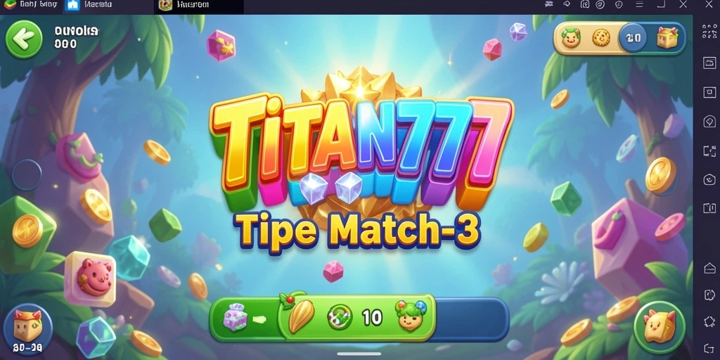 Screenshot utama TITAN777 menampilkan gameplay Match-3 yang menarik.